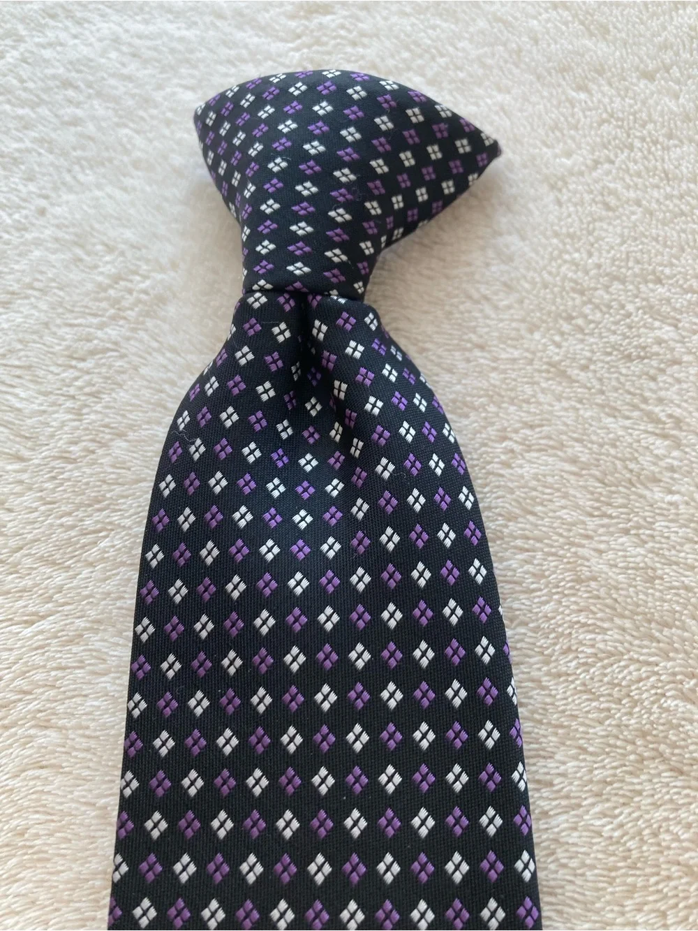 Classic Boys Navy Clip-On Tie with Purple Dot Pattern